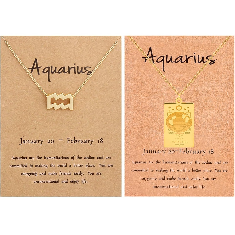 Set of 2 Aquarius Zodiac Necklaces in Gold